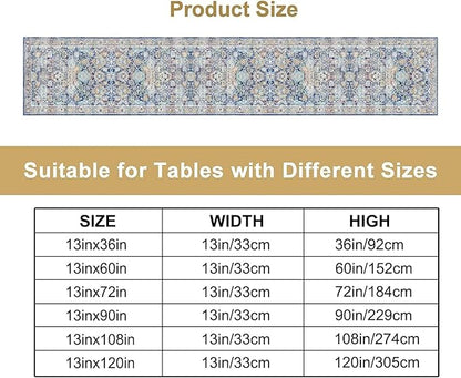 Vintage Boho Floral Table Runner, Rustic Country Farmhouse Blue Yellow Retro Flower Pattern for Home Kitchen Table Decor Dining Coffee Room Party Decor 13x72in