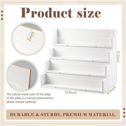 4 Tier Greeting Card Display Stand White Bamboo and Acrylic Sticker Display Stand Trading Card Holder Retail Photos Shelf for Vendors Craft Collection & Show