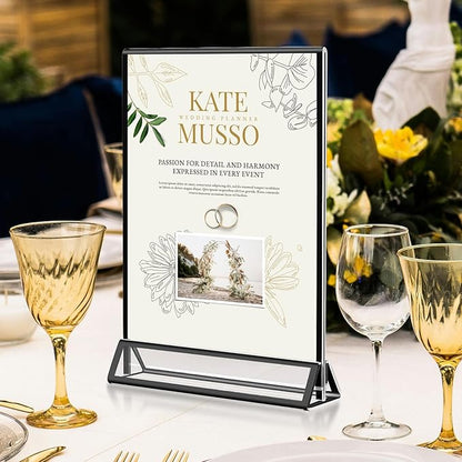 Acrylic Black Sign Holders 4x6, 12 Pack Wedding Black Table Number Holders, Double Sided Photo Display Picture Frame Paper Stand, Clear Flyer Stand Menu Holder for Wedding, Home, Party, Restaurant
