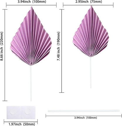 Ephlyn 6Pcs Paper Palm Fan Cake Topper Palm Spear Leaves Fan Cake Pick for DIY Craft Project Home Made Wedding Bridal Shower Birthday Anniversary Party Cake Decorations Purple