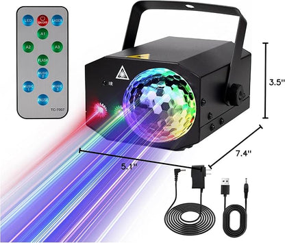 Party Lights DJ Disco Ball Light: LED Stage Laser Light with Sound Activated Remote 72 Patterns - RGB Strobe Lighting Projector for Parties Club Floor Bar Rave Christmas