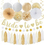 Champagne Gold White Bridal-Shower Party-Decorations - 31pcs Bride To Be Banner,Boho Neutral Bachelorette Paper Lanterns,Wedding Streamers Garland,Tissue Pom Poms Flower Fan Decor Supplies Burgleda