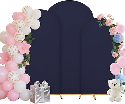 Wedding Arch Covers Arch Backdrop Cover Arch Stand Covers 7.2FT 6.6FT 6FT Set of 3 Arch Cover Spandex Fabric Stretchy Backdrop for Wedding Birthday Party Decoration Baby Shower (Dark Blue)