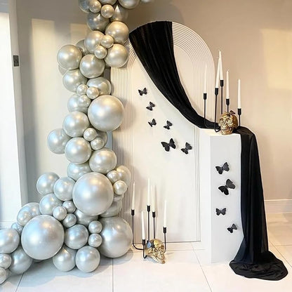 Wokceer Wedding Arch Draping Fabric - 6 Panels, 28.7" x 20FT Black Sheer Drapes for Wedding Ceremony, Birthday Party, Bridal Shower Decoration