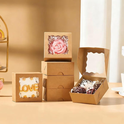 RomanticBaking 3 ¼" x 3 ¼" x 1 ½" 100PCS Cookies Boxes Soap Box Chocolate Truffle Boxes for 4, Mini Bakery Boxes with Window for Brownie,Macaron,Donut