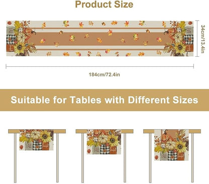 Autumn Table Runner,Thanksgiving Fall Pumpkin Leaves Floral Table Cloth for Kitchen Dining Table Decoration Home Party Decor 13x108 Inch