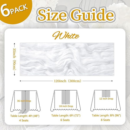 6 Pack White Cheesecloth Table Runner 10ft Boho Gauze Fabric Cheese Cloth Table Runner 35 x 120 Inch Rustic Sheer Runner for Romantic Wedding Decor Baby Shower Party Table Centerpiece Decoration