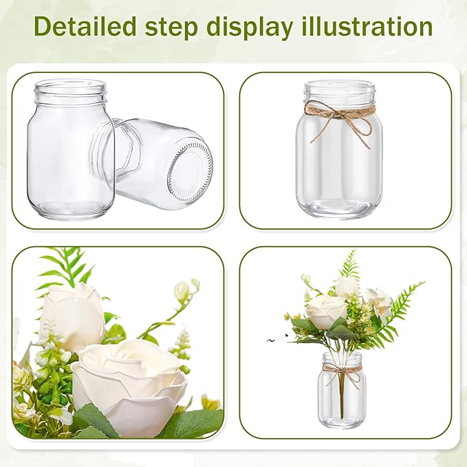 12 Pcs Mason Jar Table Centerpiece Floral Table Centerpiece Vases with Flower for Wedding Reception Party Decor