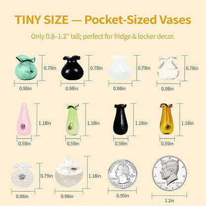 Magnetic Bud Vase Set – Mini Ceramic & Glass Vases with Strong Magnet for Fridge & Whiteboard – Decorative Small Flower Vases for Kitchen, Home or Office Décor for Women (Glass)