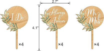 12 PCS Wedding Cupcake Toppers Green Mr & Mrs Wedding Cake Cupcake Decorations in Wood