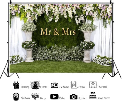 Wedding Arch Flower Backdrop 12x8ft - Mr & Mrs Engagement & Anniversary Ceremony Background