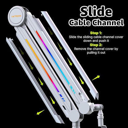 IXTECH RGB Mic Boom Arm High Profile, Overhead Boom Arm Microphone Stand Desk Mount, Adjustable Microphone Stand with Desk Mount, Mic Arm for Live Streaming Gaming Podcasting Recording.