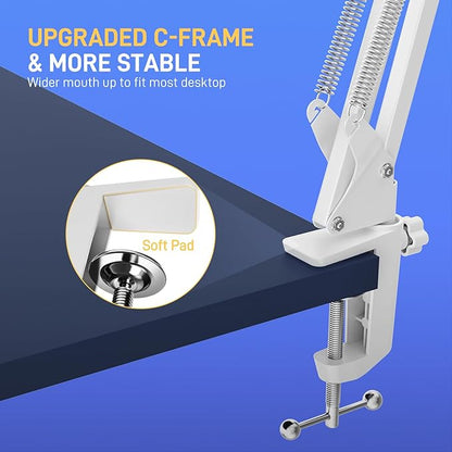 MAONO Boom Arm Microphone Stand: Adjustable Metal Suspension Mic Boom Arm for Podcasting Gaming Streaming Recording,with Desk Clamp and 3/8" to 5/8" Screw Adapter-Max Load 1KG BA20 White
