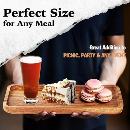 Versatile Acacia Wood Serving Trays - Set of 3 Elegant Platters for Home Decor and Hosting - Perfect for Cheese, Fruit, and Charcuterie Presentation (Large)
