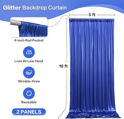 gogoparti 10x10FT Sapphire Blue Sequin Backdrop Curtain - 2 Panels of 5x10FT Wrinkle-Free Glitter Drapes for Photography, Birthdays, Weddings & Graduations
