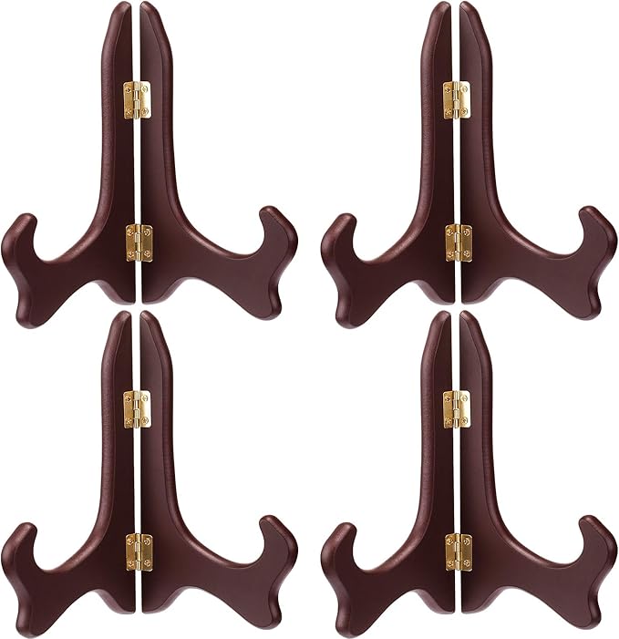 Tatuo 4 Packs Wooden Display Stand Decorative Plate Stands for Display Picture Frame Holder Easels(Red,5 Inch)
