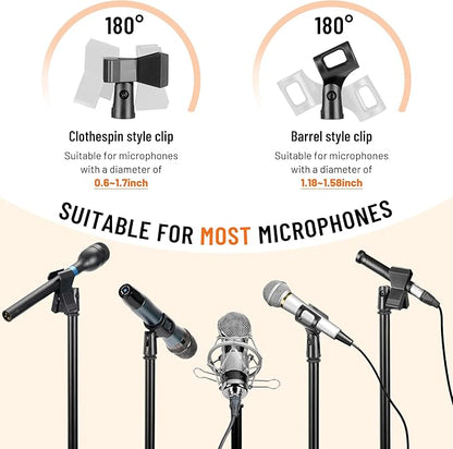 CAHAYA Mic Stand Tripod Boom Arm Floor Microphone Stand Height Adjustable with Carrying Bag and 2 Mic Clips 3/8" to 5/8" Adapter for Singing Performance Podcast