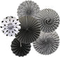 Party Hanging Paper Fans Set, Black Round Pattern Paper Garlands Decoration for Birthday Wedding Graduation Events Accessories, Set of 6