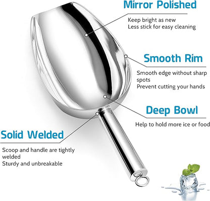 P&P CHEF Canister Scoop Set of 3, Ice Candy Scoop, Stainless Steel Multipurpose Food Scooper for Buffet Jar Freezer, Mirror Finish & Dishwasher Safe, Silver, 3+6+8 Oz