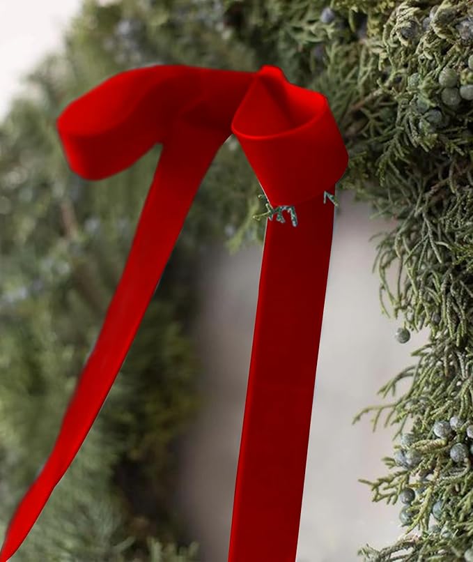 Red Velvet Ribbon 1.5'' 25 Yards for Christmas Tree, Gift Wrapping, Flower Bouquet, Wreath Decorations, Bow Making