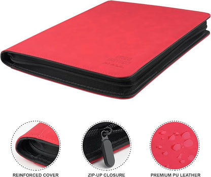 Toploader Binder with 9-Pocket Pages, Holds 288 "3×4" Rigid Toploader Hard Cases, Card Holder for Collectible Cards or Sports Cards, Durable Sleeves for Storage & Display (Red)