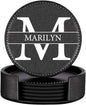 Custom Coasters Set of 6, Personalized Leather Coasters for Drinks with Holder, Customized Coasters Name, Photo, Logo for Coffee Table Bar Wine Cup Housewarming