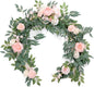 Ling's Moment Arch Flower Garland - 6FT Eucalyptus & Rose - Sweetheart Table Decor for Wedding Reception, Artificial Floral Garland for Mantle, Thanksgiving, Christmas Decoration, Blush Pink & Cream