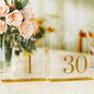 Arch Wedding Table Numbers 1-30 with Stands, Elegant Gold Number 5.5 x 7” Arch Acrylic Signs with Holder, Clear Acrylic Table Numbers for Wedding Reception, Anniversary, Party, Events