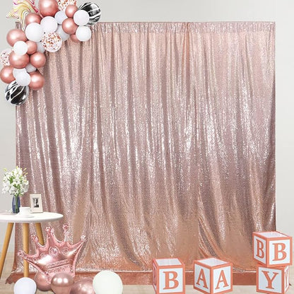 SquarePie Sequin Backdrop Not See Through Thick Background Glitter Curtain for Party 6FT x 6FT Rose Gold