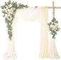 Deluxe White Artificial Wedding Arch Flowers with Drapes Kit-Pack of 5, 2pcs Flower Arrangements 3pcs Hanging Sheer Drapes White Ceremony Arbor Reception Backdrop Rose Floral Decorations.