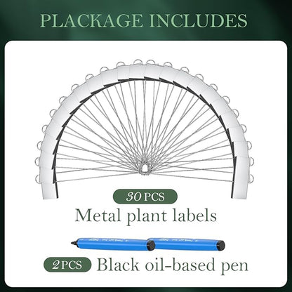 30 Pack Metal Plant Labels for Outdoor Garden Waterproof Plant Markers, Labels Garden Markers for Seedlings Herbs Vegetable Greenhouse Gifts, with Pen
