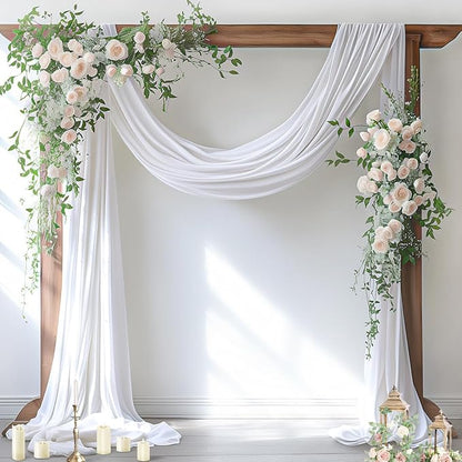Socomi White Sheer Wedding Arch Draping Fabric 29" x 20Ft 1 Panel Outdoor Curtain Drapes Extra Long for Bridal Baby Shower Ceremony Birthday Party Decor