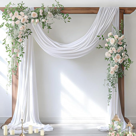 Socomi White Sheer Wedding Arch Draping Fabric 29" x 20Ft 1 Panel Outdoor Curtain Drapes Extra Long for Bridal Baby Shower Ceremony Birthday Party Decor