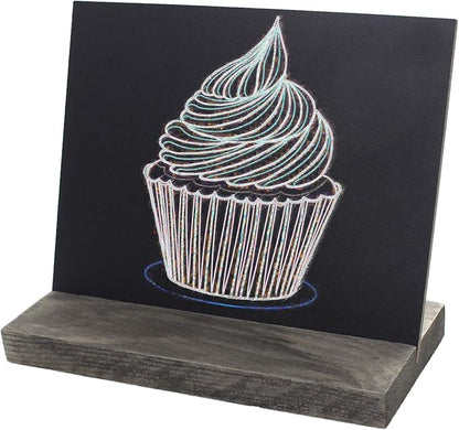 5 X 6 Inch Mini Tabletop Chalkboard Signs with Rustic Style Wood Base Stands, Set of 4，Include 3 chalks