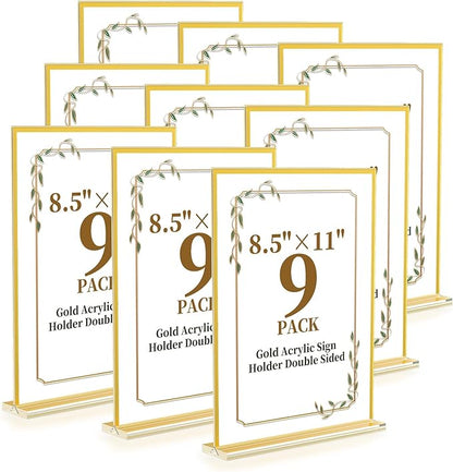 Acrylic Sign Holder 8.5 x 11,9 Pack Clear Sign Holder Double Sided Gold Table Menu Vertical Desktop Display Stand Paper Flyer Holder Tabletop Sign Holder Suitable for Restaurants, Office, Store,Hotels