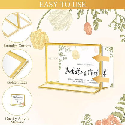 Hoteam 24 Pack 6 x 4 Clear Acrylic Sign Holder with Gold Borders, Gold Picture Frame, Double Sided Wedding Table Number, Acrylic Menu Stands for Wedding Table, Restaurant Sign, Photos Display