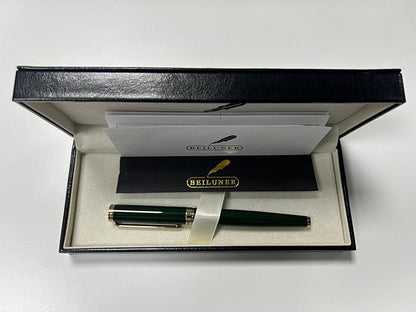 BEILUNER Racing Green Fountain Pen,Stunning Luxury Pens with 24K Gold Finish, Gorgeous 24K Gilded Nib(Medium), Fancy Pen Gift for Men&Women -Ink Converter-Christmas, Office,Fancy,Nice Pen for Writing