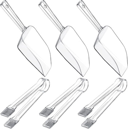 Roshtia 6 Pcs Plastic Serving Tongs Mini Kitchen Tongs Utility and Plastic Kitchen Scoops Clear Ice Scoop Mini Clear Buffet Scoop for Candy Dessert Buffet Ice Snack Coffee Tea