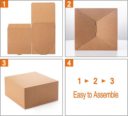 GEFTOL Gift Box 10 Pack 8 x 8 x 4 inches Fold Box Paper Gift Box Bridesmaids Proposal Box for Bridal Birthday Party Christmas（Brown）