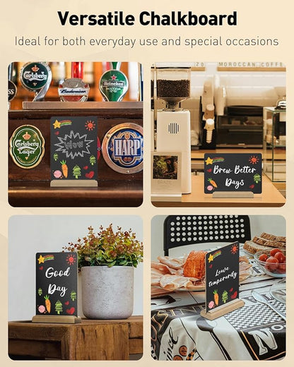 Uniclife 3 Pack Small Chalkboard Sign with Stand & Chalk Markers Double-Sided Wooden Chalk Board Sign for Tables Reusable Message Board Menu Board for Wedding Party Restaurant Food Display