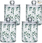 Qtip Holder Dispenser 4 Pack Green Watercolor Floral Leaves Apothecary Jars with Lids Bathroom Vanity Countertop Canister Storage Organizer for Cotton Ball,Swabs,Pads,Floss