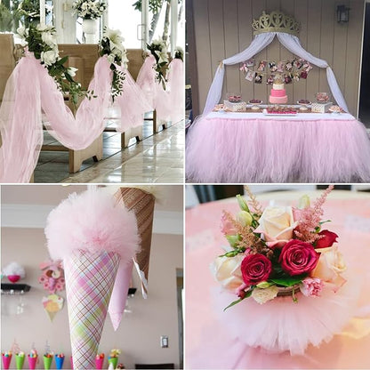 Light Pink Tulle Fabric Rolls 6 Inch by 200 Yards (600 feet) Fabric Spool Tulle Ribbon for DIY Light Pink Tutu Bow Baby Shower Birthday Party Wedding Decorations Craft Supplies