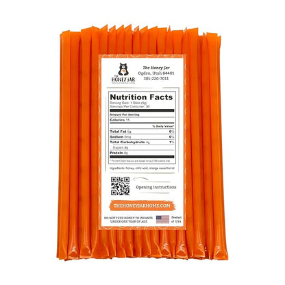 The Honey Jar Orange Flavored Honey Sticks - Pure Honey Straws For Tea, Coffee, or a Healthy Treat - One Teaspoon of Flavored Honey Per Stick - Made In The USA with Real Honey - (50 Count)