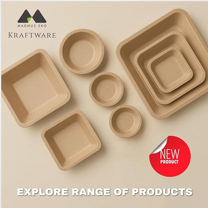 magnus EKO Kraftware | 6 Inch Square Plates 50 Pcs | Disposable Plates | Like Bamboo Plates For Appetizer & Desert | Eco Friendly, Compostable & Biodegradable plates for Catering, Weddings, Parties