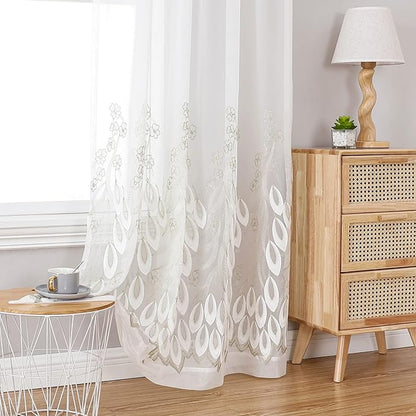 VISIONTEX White Sheer Voile Curtains, Decorative White Embossed Drip Rod Pocket Window Drapes for Home Kitchen, Living Room and Bedroom 54 x 95 Inch, Set of 2 Curtain Panels