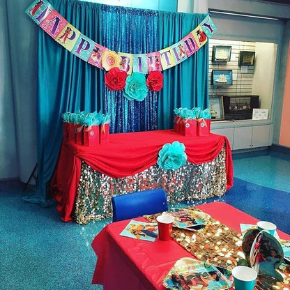 8ft x 8ft Aqua Blue Sequin Backdrop Curtain Sparkle Photo Backdrop for Wedding Birthday Baby Shower Wall Decorations
