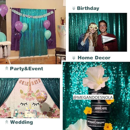 Eternal Beauty Sequin Backdrop Curtains, 2x8 Ft-2 Panels Teal Back Drop for Shimmer Photography Party Wedding Birthday Decor