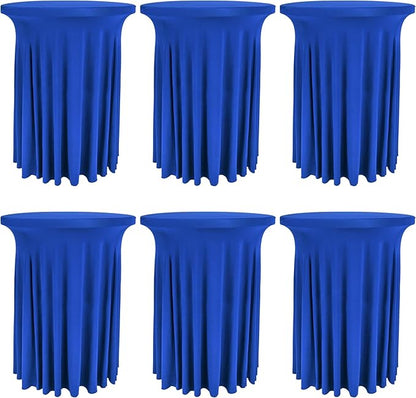 6 Pack Round Cocktail Tablecloth 32"x 43" Spandex Cocktail Table Skirt, Washable Stretch Fitted Table Covers for High Top Bar,Wedding,Party,Events (Royal Blue)