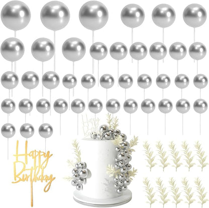 MIAHART Ball Cake Toppers Boho Grass Cake Topper Ball Cake Insert Decoration for Birthday Wedding Baby Shower Party Decorations Boho Themed Party Supplies (Silver)