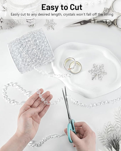 99FT Acrylic Crystal Garland, Iridescent Shimmer Diamond-Shaped Crystal Bead Strands, DIY Crystal Beads String Roll for Wedding Decorations Party Decorations Beaded Curtain Crafting Projects